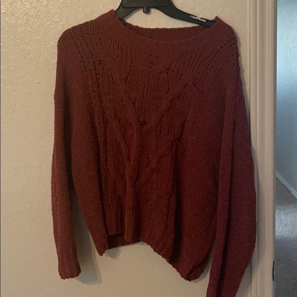 Red-orange thick knit sweater